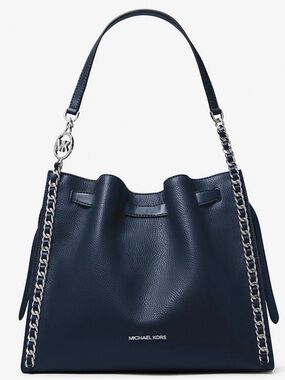 **NEW!***Michael Kors Dark Navy Blue Mina Large Chain Leather Shoulder Bag